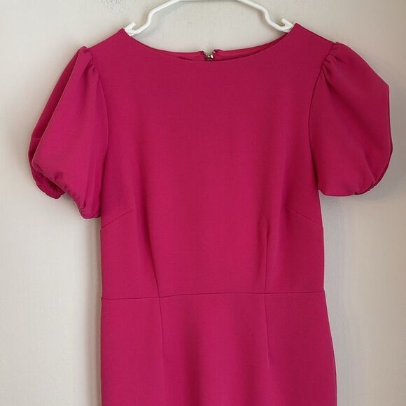 Alexia Admor Women’s ODETTE PUFF SLEEVES hot pink  midi DRESS size small EUC - Picture 5 of 15